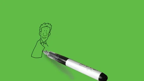 Draw man catch blank board in left hand and pointed right index finger on it Vidéo 253799884