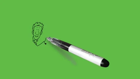 Draw man catch blank board in left hand and keep right index finger on it Vidéo 295399581