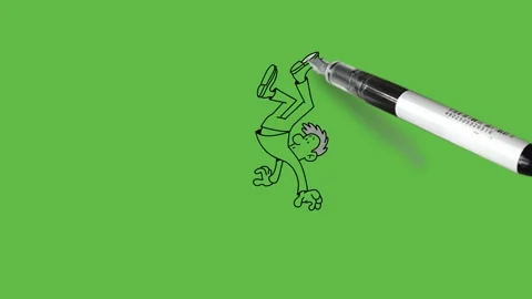 Draw man fell down on floor with head down and feet upside on green screen Video stock 288026085