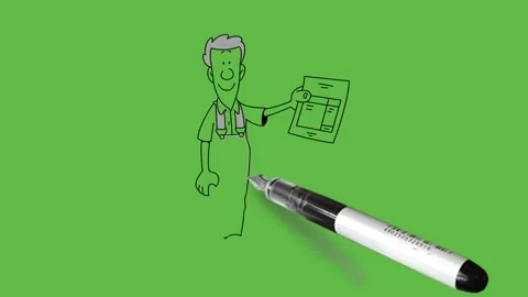 Draw man hold cuboid box in right hand and show written paper in left hand Video stock 253799351