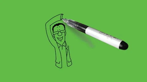 Draw man hold rectangle paper show with right index finger with black outline 库存影片 244797564