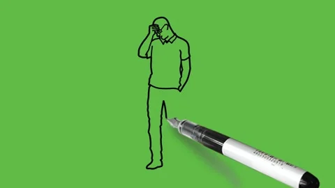 Draw man hold right hand on forehead and left in pocket wear spectacles, shirt Video stock 229480901