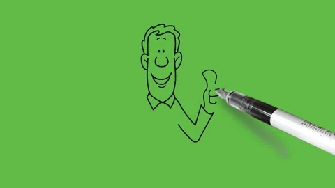 Draw man hold right hand on hip and fold left arm from elbow show like sign Video stock 236228012