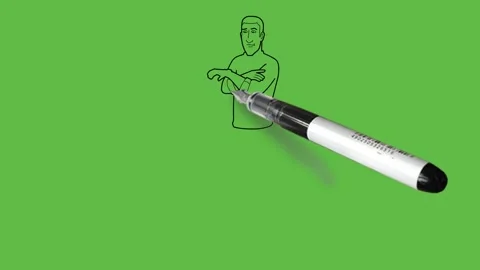 Draw man hold watch on left arm and fold both arms, blue shirt, black trouser Vidéo 222548153