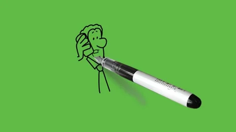 Draw man keep left hand on keyboard work on computerand communicate on mobile Vidéo 295399604