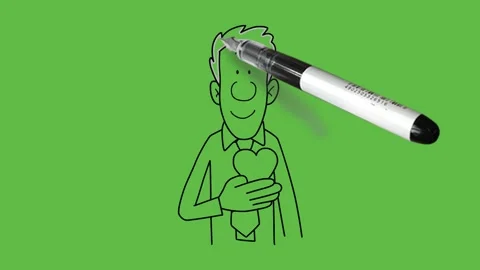 Draw man keep right hand on heart and left hand straight down wear shirt and tie Stock Footage 253799945