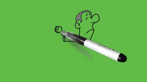 Draw man keep right hand on waist and hold arm forward with index finger upward Vidéo 297103724