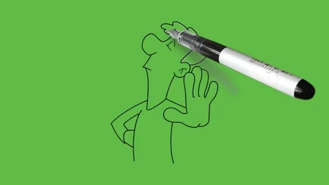 Draw man keep right hand on waist and left arm make sign symbol stop with palm Vidéo 297103759