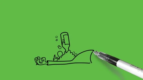 Draw man lay down on floor keep bottle in mouth and drink water hold feet upside Video stock 237374152