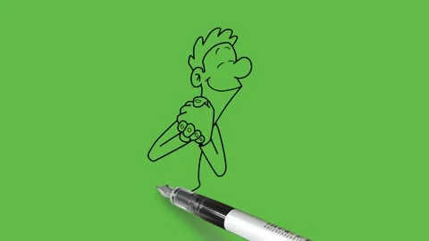 Draw man lean forward hold his hand together tightly with three red heart sign Video stock 247399447