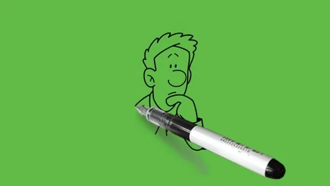 Draw man lean forward hold his right elbow on table and keep left index finger Video stock 251535333