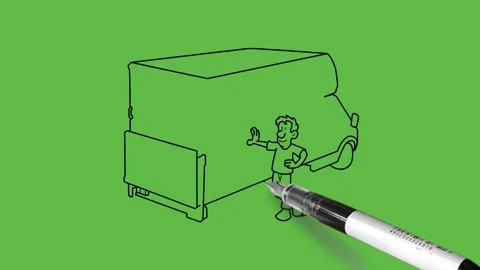 Draw man make cross legs take support of small tempo with right palm and hold Vidéo 253799846