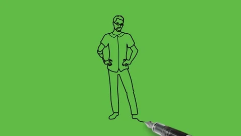 Draw man with right artificial hand wearing green kurta, trouser and footwear Vidéo 219570820