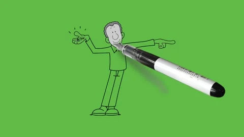 Draw man show article keep on right palm and pointed with index finger Vidéo 252481753