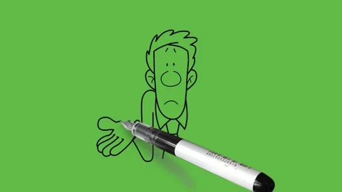 Draw man show both open palm with black outline on abstract green screen back Видео 244797323