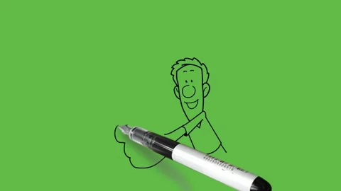 Draw man show left thumbs-up upward and blank paper hold in right hand Stock-Footage 295927418