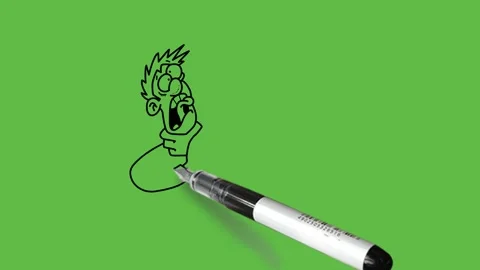 Draw man sit on chair with computer, human hand catch his neck strongly for die Vidéo 252481817