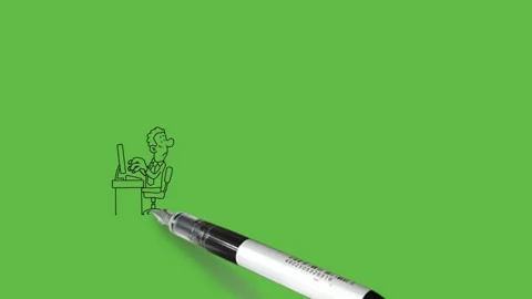 Draw man sit on chair work on computer see backside think about coming train Vidéo 251536228