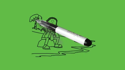 Draw man sit on large stone place on roadside keep hands on cheeks think care Vidéo 295927160