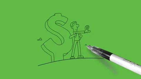 Draw man stand on platform making sign to stop near letter 'S' wearing blue tie Vídeo Stock 283575263