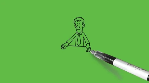 Draw man standing with collection of files REAL VALUE, EXPECTED, IRRELEVANT Video stock 249915144