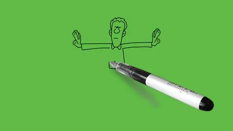 Draw man standing with open legs and arms straight make sign to stop with palms Видео 302887287