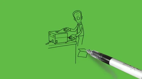 Draw man work on photostate machine and see left side place heap of papers near 動画素材 296585898