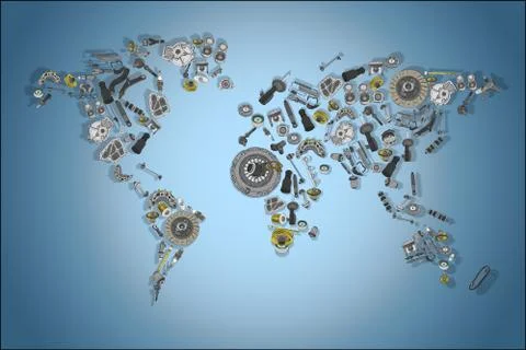 Draw a map of the world made up of spare parts Stock Illustration