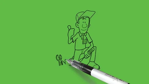 Draw mechanic hold screwdriver in left hand and show right thumb up Vidéo 249914923