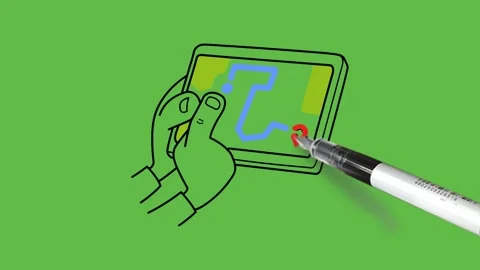 Draw modern electric device working tablet in rectangle shape caught in human Stock Footage 237373842