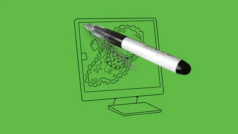 Draw modern technique computer show owl bird on screen with black outline Stock-Footage 304691942