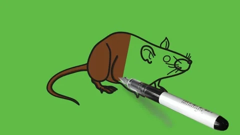 Draw mouse or rodent sitting in brown color with pink eyes and black outline Видео 220082249