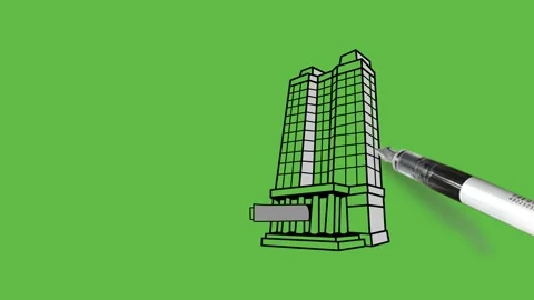 Draw multistory building, human hand coming out from window to catch potli given Видео 294178113