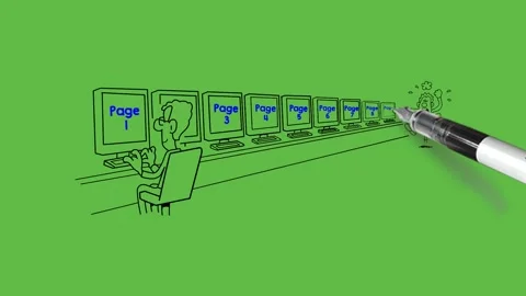 Draw nine computers in one row in classroom mechanic sit on chair to check Video stock 304692349