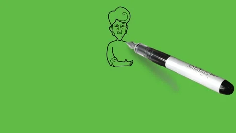 Draw old lady catch left arm with right hand wear brown purple coat, cap, socks Vidéo 222548335