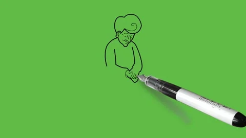 Draw old lady sitting on sofa wear brown purple coat, white cap, shawl on legs Video stock 222548217