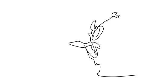 Draw one continuous line Happy young students running and jumping Stock Footage 143461809