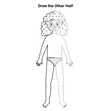 Draw the other half educational game for kids. Dot to dot activity coloring page Stock Illustration