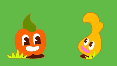 Draw Papaya dancing joyfully making fist with other fruits on green background Video stock 308955524