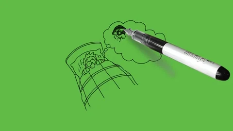 Draw patient lie down on bed to cover himself with blanket think about ghost Vidéo 296098392