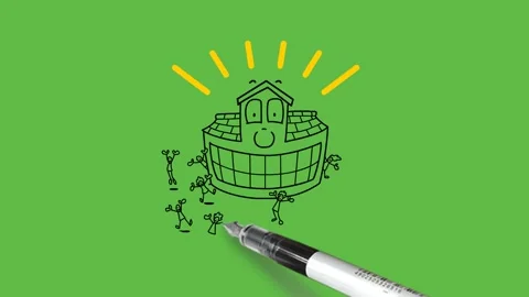 Draw people dancing with joy in front of round awning (tent) wear suitable dress Video stock 237374651