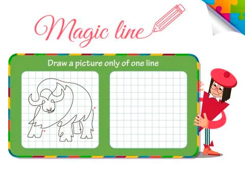 Draw a picture only of one line buffalo Stock Illustration