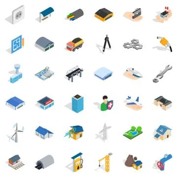 Draw plan icons set, isometric style Stock Illustration