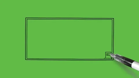 Draw rectangle shape blank green board with chalk box in right corner with black Stock Footage 244796896