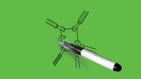 Draw rectangle shape paper caught by six human hands with black outline Stock Footage 237373638