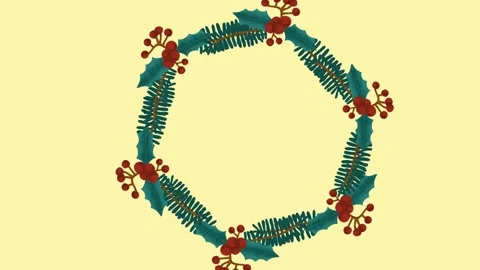 Draw red flower decorate with joining green leaf and brown circle in round shape Video stock 313553920