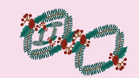 Draw red flower decorate with joining green leaf in oval shape on pink back Видео 314069370