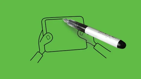 Draw red graph on electric device tablet hold in human hand with black outline 動画素材 244795935