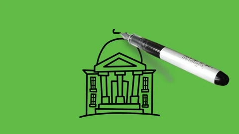 Draw religious building with dome like temple, rest-place with black outline Stock-Footage 296098339