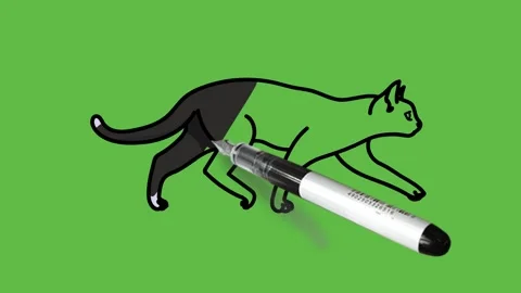 Draw running cat in light and dark grey and white color with black outline Видео 220080883